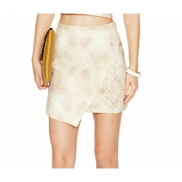 Ronny Kobo Jolinda in Neutral Bonded Faux Wrap Short Skirt  Women's Size L  Tan - Picture 11 of 11